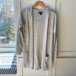 Hooded mid length beige knit sweater